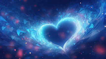 Blue heart in the night background illustration - obrazy, fototapety, plakaty