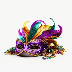 Festive Grouping of mardi gras, venetian or carnivale mask on white background.