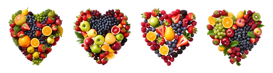 Heart shaped fruits isolated on transparent background. 