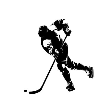 Ice hockey player, isolated vector silhouette, hockey logo