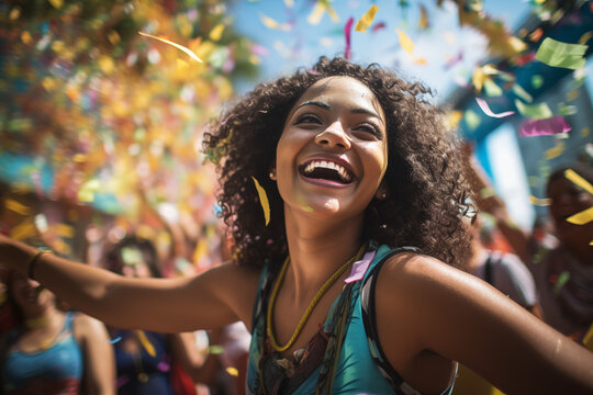 Brazilians playing, dancing and having fun at a Street Carnaval celebration