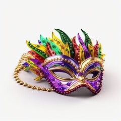 Festive Grouping of mardi gras, venetian or carnivale mask on white background.