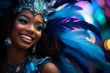 Naklejka premium Brazilians playing, dancing and having fun at a Street Carnaval celebration