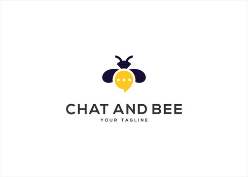 Bee Icon shaped Bubble chat Logo Design vector illustration