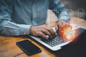 Document Management System (DMS), online documentation database and process automation to efficiently manage files, knowledge and documentation in enterprise with ERP. Corporate business technology.