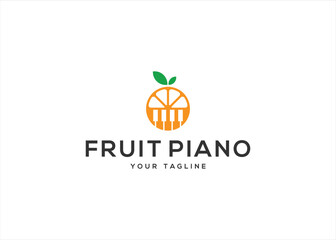 Obraz premium modern music fruit nutrition logo icon. orange piano logo design vector silhouette illustration