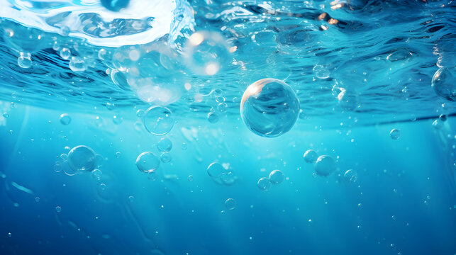 Vibrant azure water with bubbles,Generated with AI.