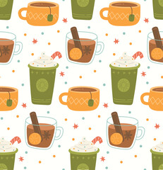 Christmas Beverages Background Seamless Pattern