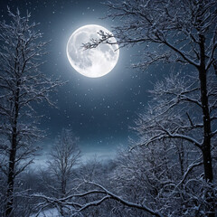 christmas night landscape with tree