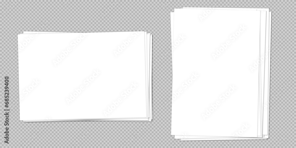 Poster set of torn, ripped paper strips, lined notebook sheet with soft shadow are on brown background for 