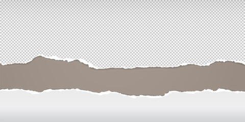 Torn, ripped squared and white paper strips with soft shadow are on dark grey background for text or ad.