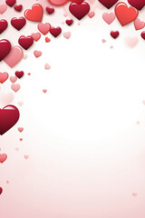 Valentine's Day border design with red and pink hearts and romantic motifs surrounding a blank space.