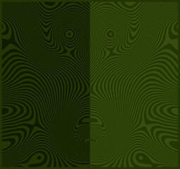 Green symmetrical abstract poster design with optical interference and liquid effect . Illusion of movement for banner, flier, invitation, cover, business card.
