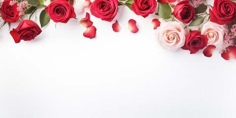 Valentine's Day border design with red roses and romantic motifs surrounding a blank background.