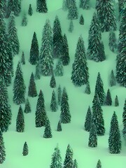 Christmas green pattern. Christmas green background with Christmas trees. AI-generated illustration in vintage 3D  style.