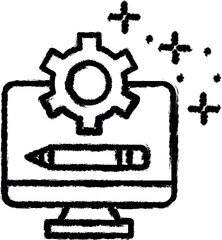 Monitor gear pencil icon grunge style vector