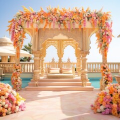 Wedding arch of flowers in the park