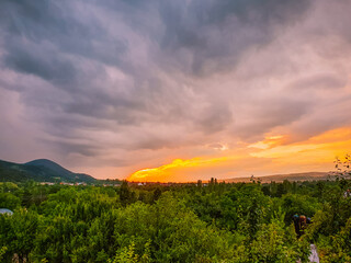 Landscape during the sunset of surrounding mountains, Kutahya region, Turkey