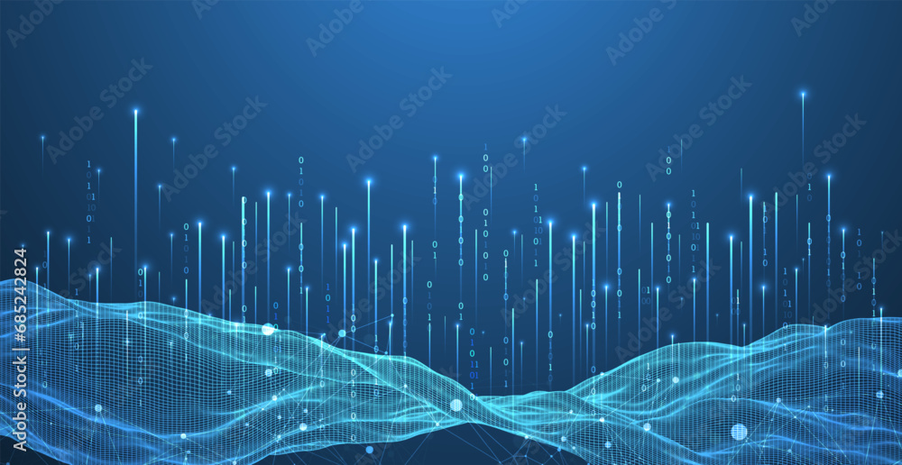 Wall mural big data. abstract digital futuristic wireframe vector illustration on technology background. data m