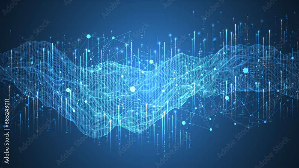 Wall mural big data. abstract digital futuristic wireframe vector illustration on technology background. data m