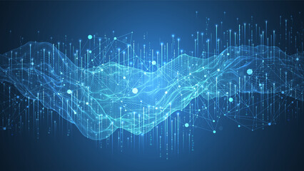 Big Data. Abstract digital futuristic wireframe vector illustration on technology background. Data mining and management concept. Hand drawn art.