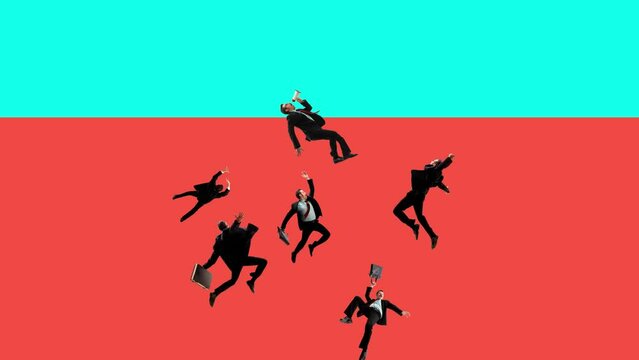 Businessman, employee, office worker in formal wear on flow of business projects. Self-improvement. Stop motion, animation. Concept of personal and professional growth, business, achievement