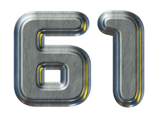 Number 61 with silver metallic style isolated on transparent background for education concept