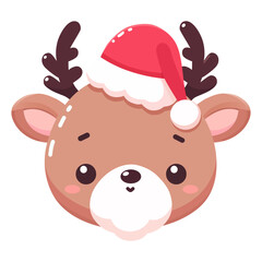 cute reindeer with white beard wearing Santa hat cartoon character vector illustration. flat design.