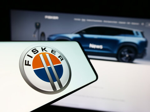 Stuttgart, Germany - 11-21-2023: Smartphone with logo of American electric vehicle company Fisker Inc. in front of business website. Focus on center of phone display.