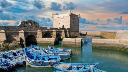 Sqala du Port with dramatic clouds, a historic fortress overlooking the Atlantic Ocean at the...