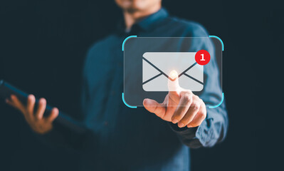 New email notification concept, business e-mail communication, digital marketing campaign. Receive...