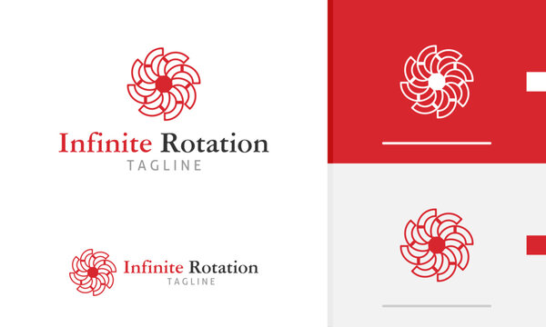 Logo design icon abstract geometric rotating spiral round of half circle creating a flower pinwheel