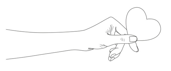 hand with heart line art style vector illustration