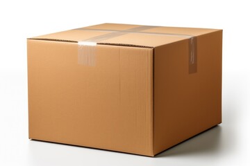 A cardboard box with a clear tape on top of it, cardboard packaging mockup.