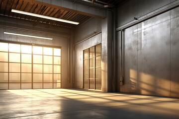 Factory or warehouse or industrial building. Protection with roller door or roller shutter. Modern...