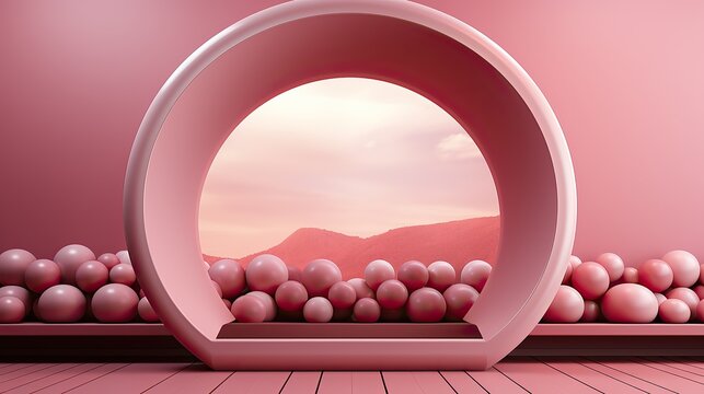 Pink podium, lentine's Day, Wedding, Anniversary. Podium for product, cosmetic presentation. Mock up. Pedestal or platform for beauty products.