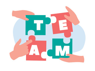 puzzle team. teamwork business help connecting concept, partnership cooperation elements. vector cartoon minimalistic concept.