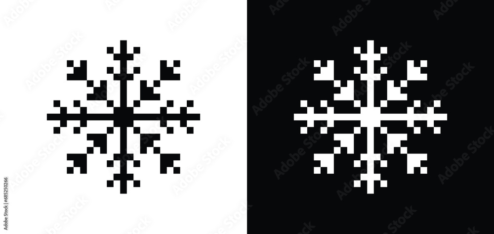 Poster pixel snowflakes icon. vector pixel art snowflake 8 bit logo for game