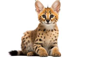 Serval Slender African Wildcat on a White or Clear Surface PNG Transparent Background