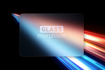 "Glass Morphism" on Colorful Light Trails, Long Time Exposure Motion Blur Effect, Vector Illustration