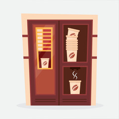 Vending machines. cartoon coffee tea hot drinks automats, selling vending equipment concept purchase assortment, cappuccino beverage hot packaging. vector cartoon minimalistic coffee vending.