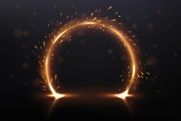 Circle Light Motion Effect with Sparks on Dark Background, Vector Illustration