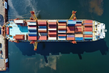 Aerial top view of Container ship loading and unloading, Cargo container in deep seaport for the international order concept.