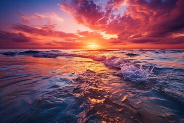 Naklejka premium Beautiful Waves and Serene Landscape Generative AI
