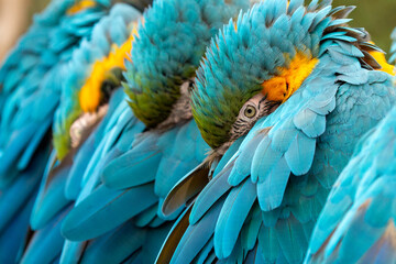Obraz premium blue and yellow macaw (ara arauna) close up in bolivia