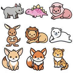 Obraz premium Wild and Wonderful: A Collage of Cartoon Animals from Different Habitats Sticker Art