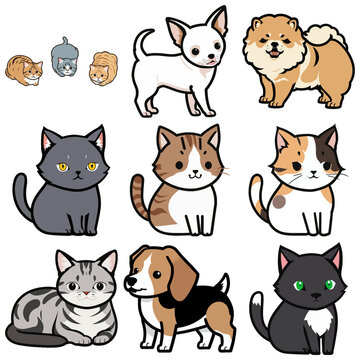 Cat-tastic: A Collage of Cartoon Cats and Their Canine Companions Sticker Art