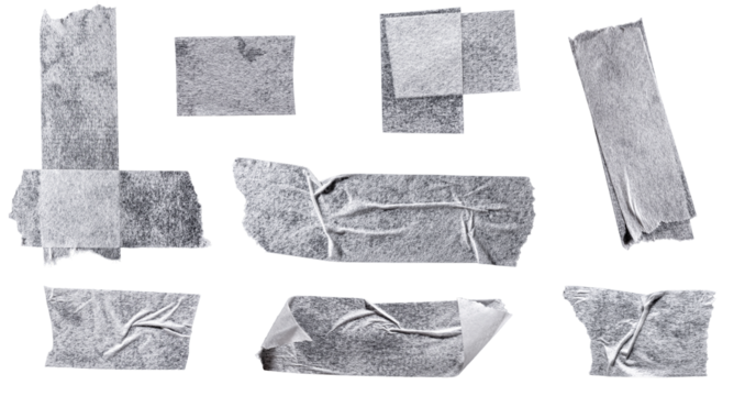 Set of white scotch tapes on transparent background