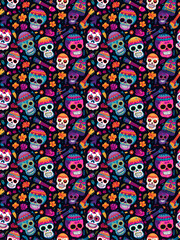 Skulls fancy colorful seamless pattern