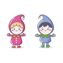 Cute smiling characters girl and boy in gnome costumes